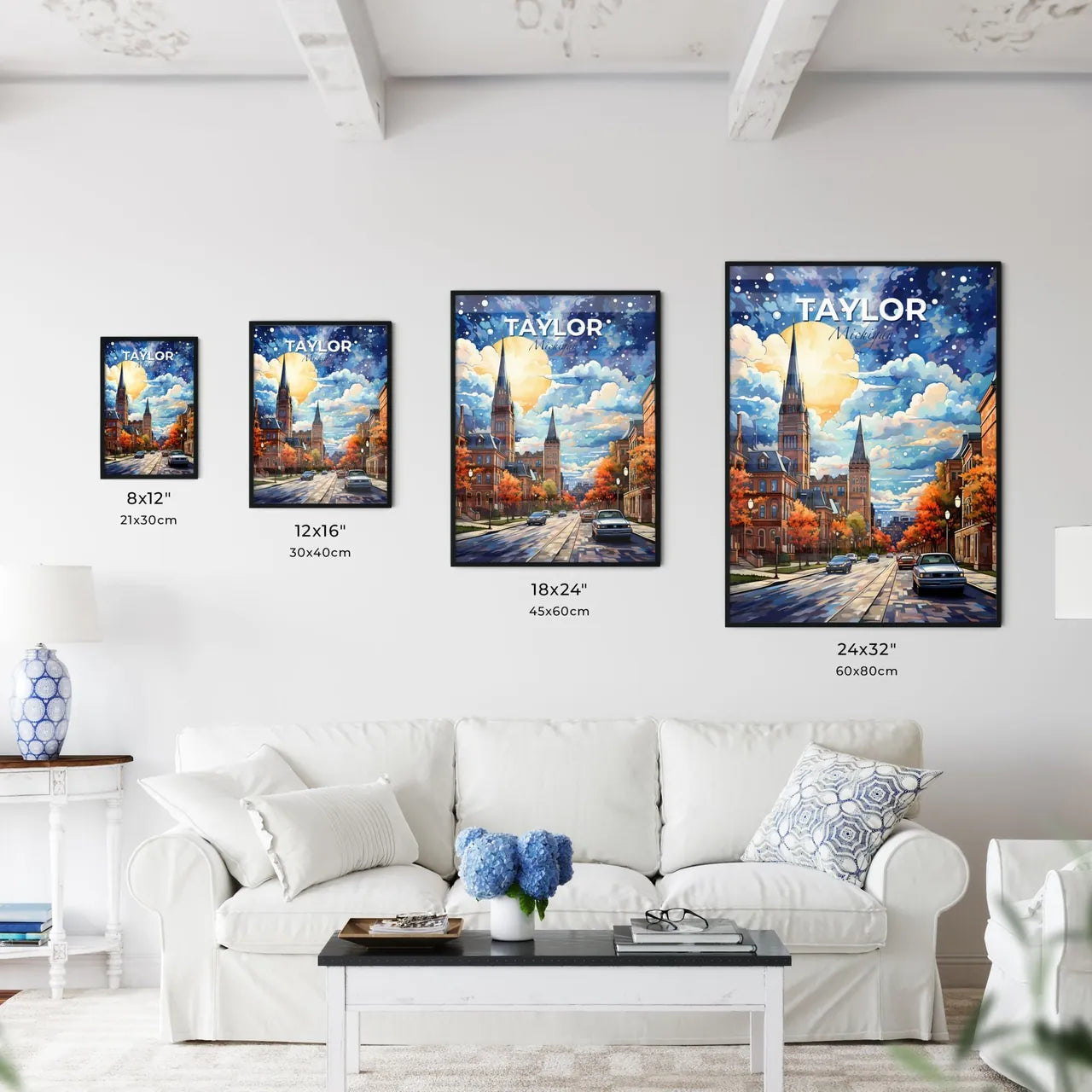 Taylor, Michigan, A Poster of a street with cars and trees in front of a large moon Default Title