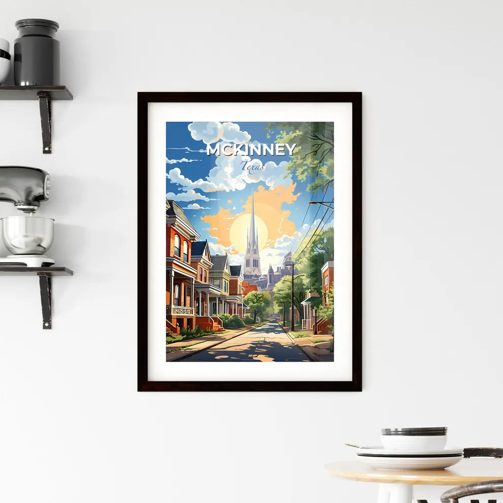 Mckinney, Texas, A Poster of a street with houses and trees and a tall spire in the background Default Title