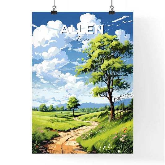 Allen, Texas, A Poster of a dirt road through a grassy field with trees and a blue sky with clouds Default Title