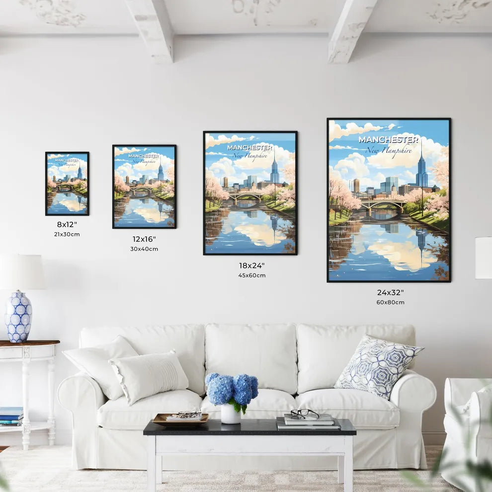 Manchester, New Hampshire, A Poster of a river with a bridge and trees in the background Default Title