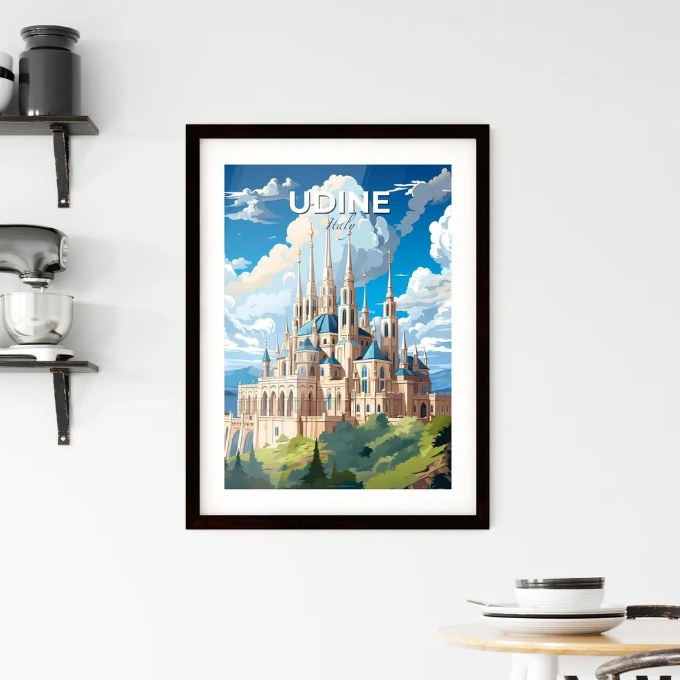 Udine, Italy, A Poster of a castle with many towers and a blue roof with Sagrada Família in the background Default Title