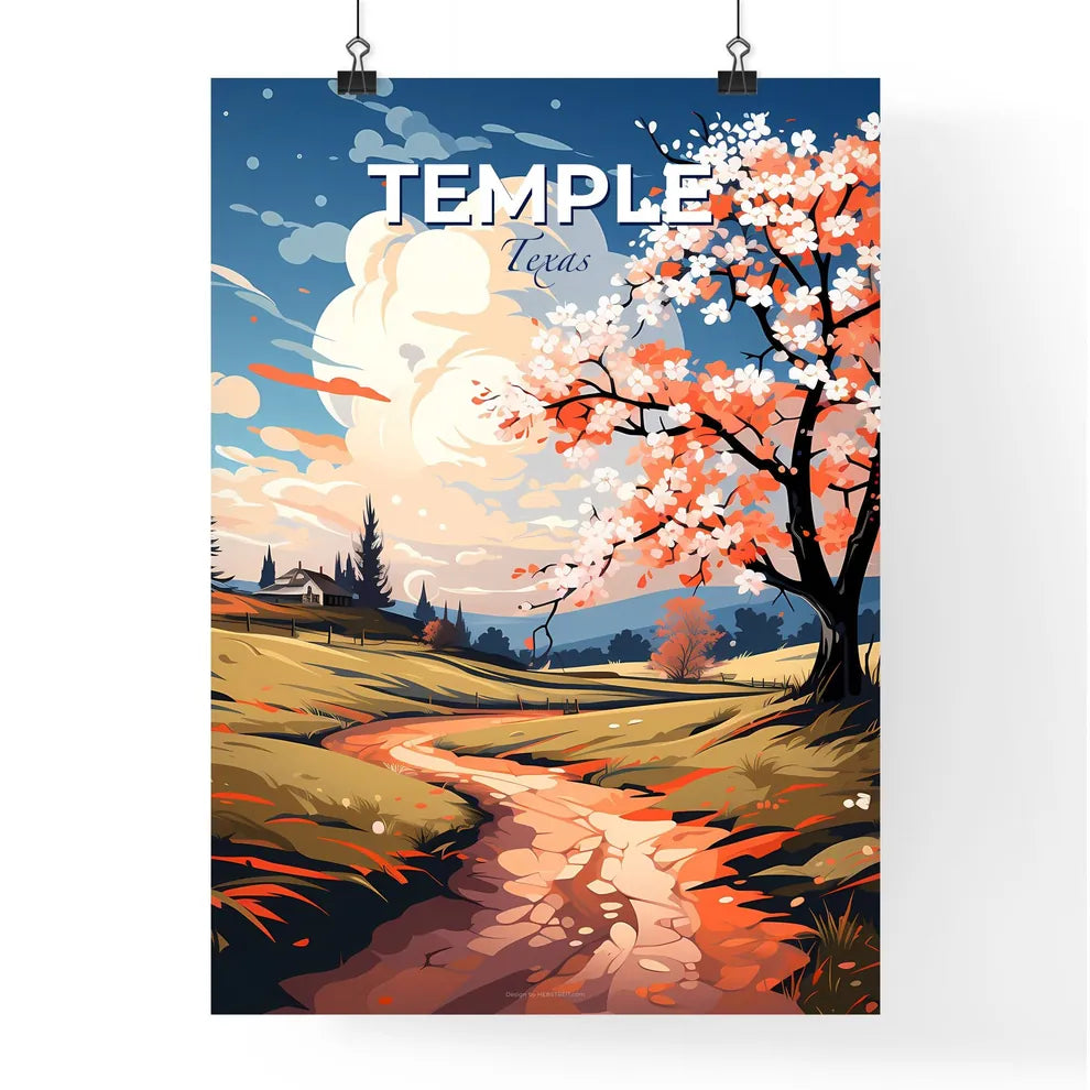Temple, Texas, A Poster of a dirt road through a field with a tree and a house Default Title