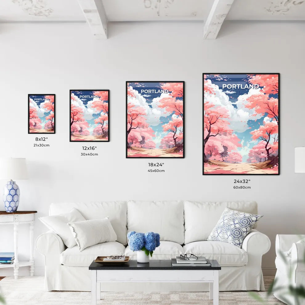 Portland, Maine, A Poster of a road with pink trees and blue sky Default Title