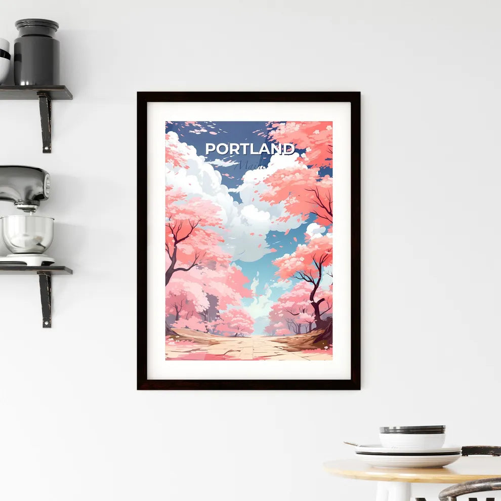 Portland, Maine, A Poster of a road with pink trees and blue sky Default Title