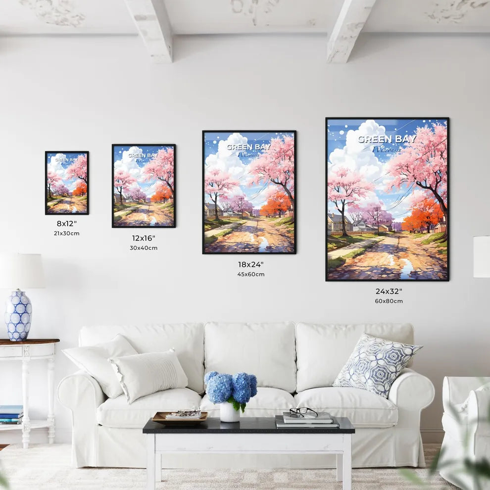 Green Bay, Wisconsin, A Poster of a road with pink trees and houses on the side Default Title