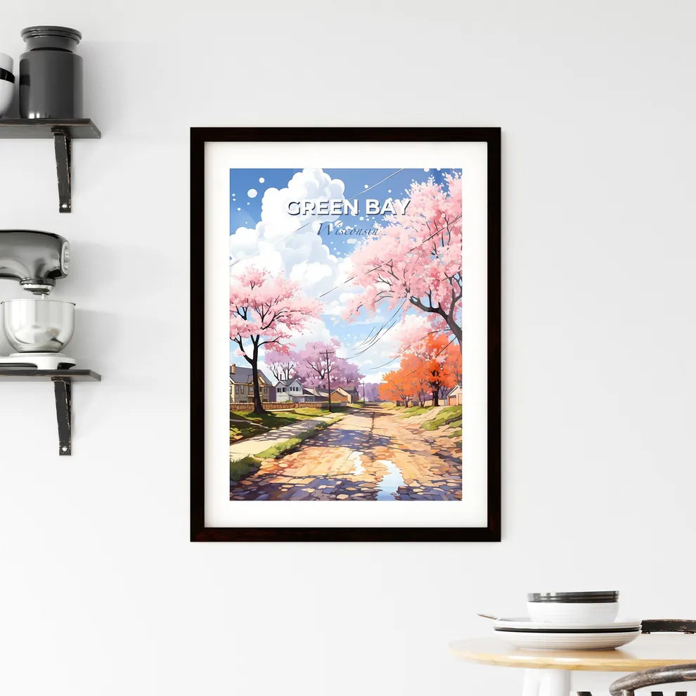 Green Bay, Wisconsin, A Poster of a road with pink trees and houses on the side Default Title