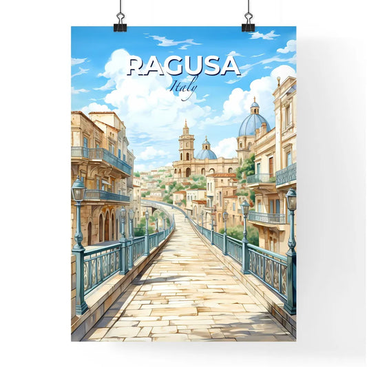 Ragusa, Italy, A Poster of a street with buildings and a bridge Default Title