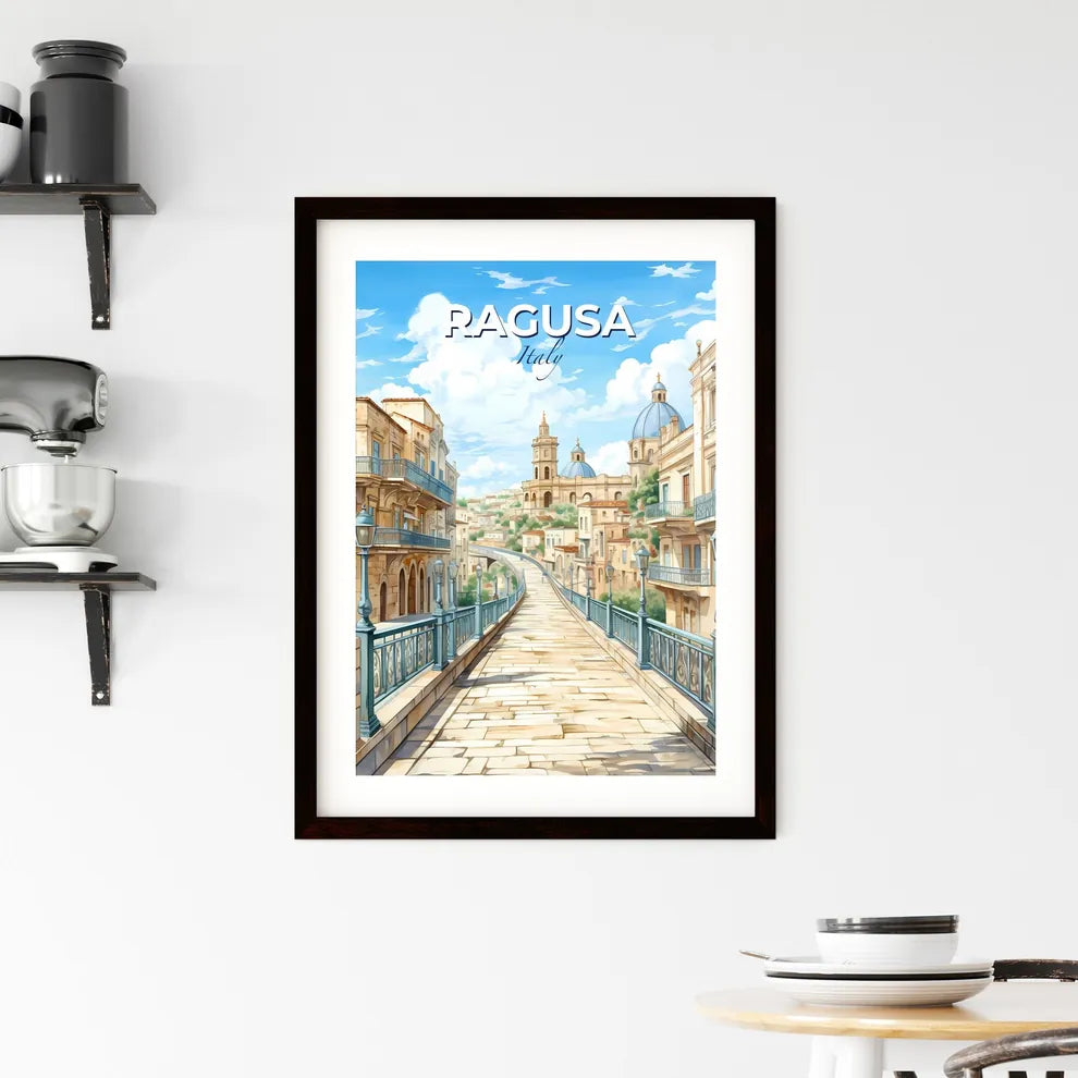 Ragusa, Italy, A Poster of a street with buildings and a bridge Default Title