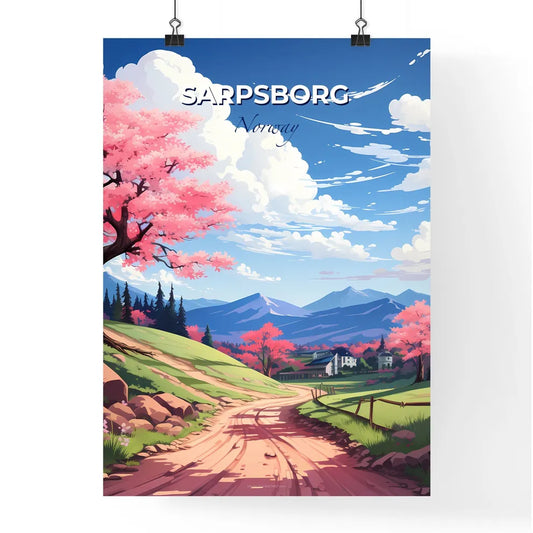 Sarpsborg, Norway, A Poster of a road with pink flowers on it Default Title
