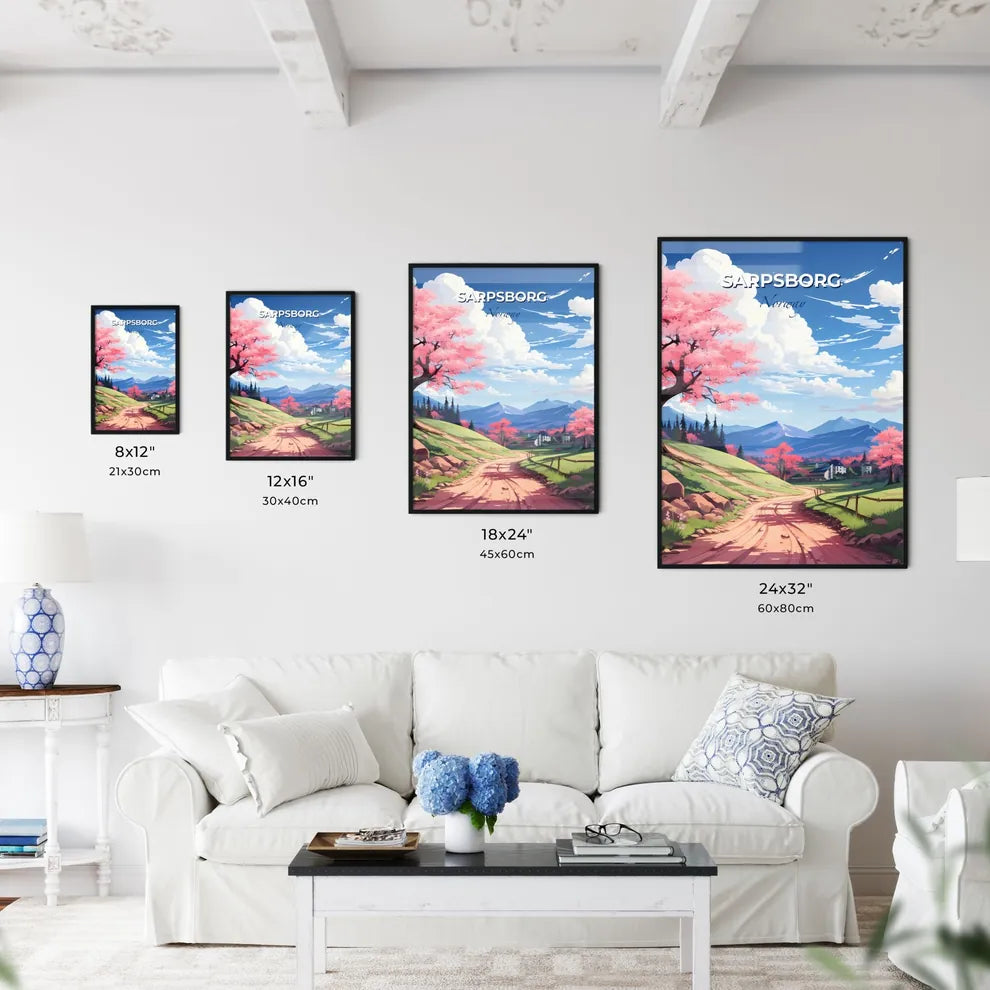 Sarpsborg, Norway, A Poster of a road with pink flowers on it Default Title