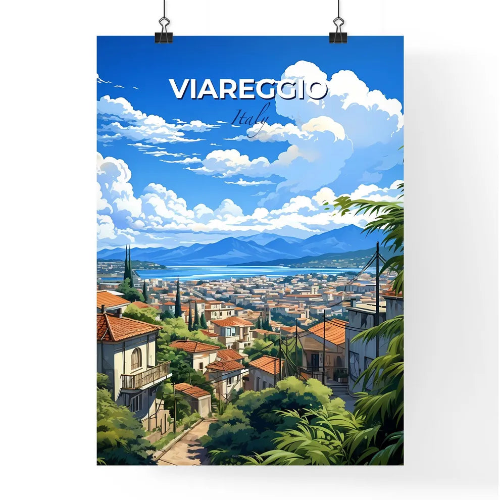 Viareggio, Italy, A Poster of a city with trees and mountains in the background Default Title