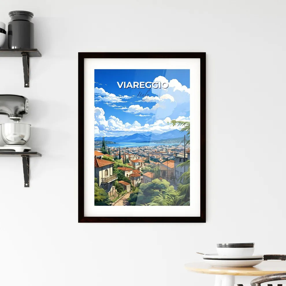 Viareggio, Italy, A Poster of a city with trees and mountains in the background Default Title