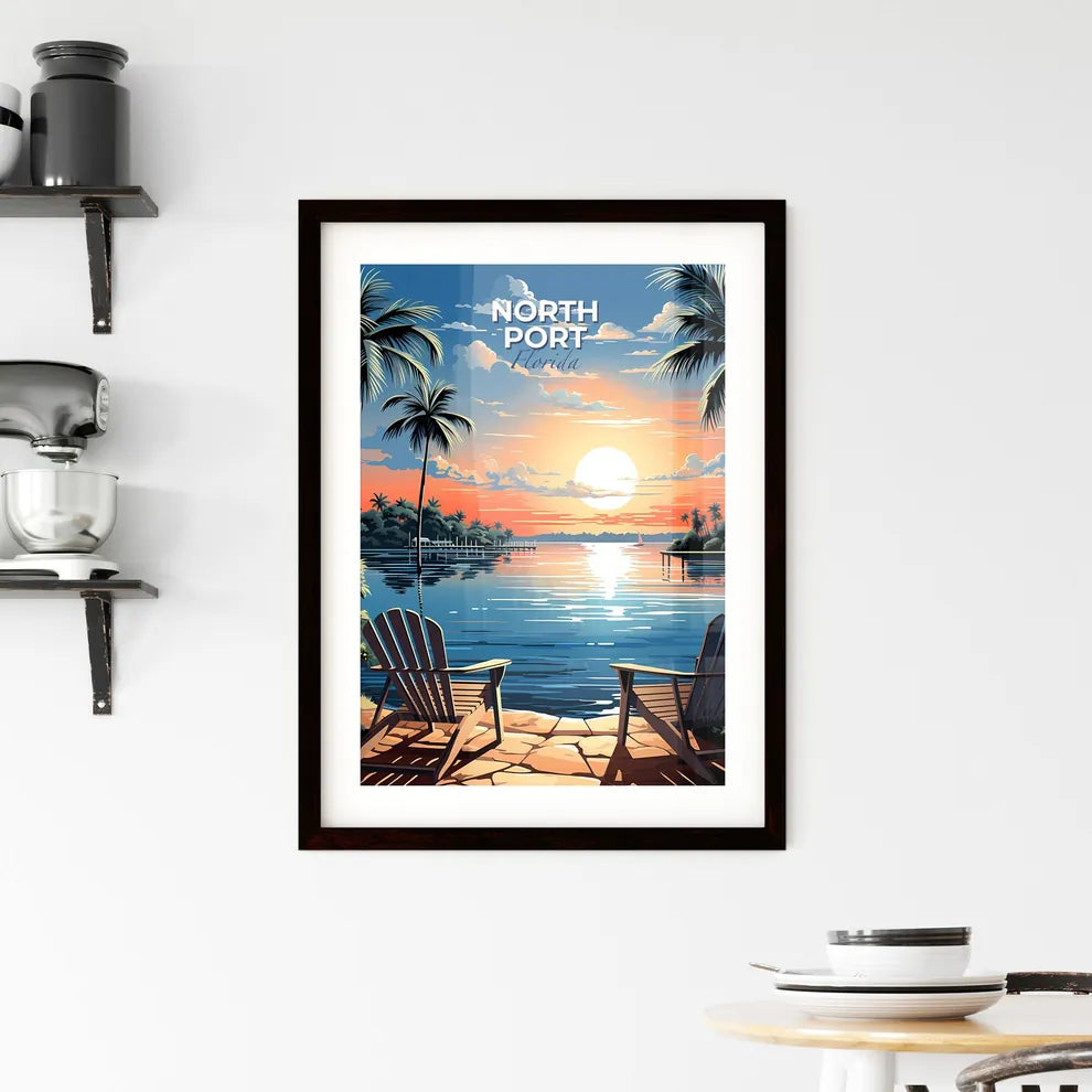 North Port, Florida, A Poster of a sunset over a body of water with chairs and trees Default Title