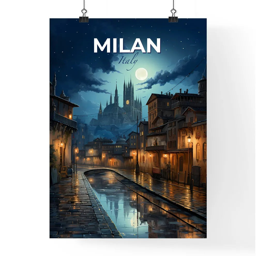 Milan, Italy, A Poster of a city street with a castle in the background Default Title