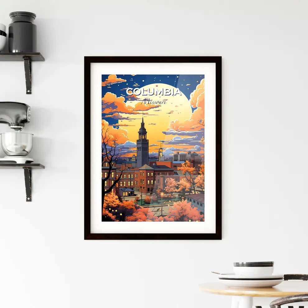 Columbia, Missouri, A Poster of a city with orange trees and a large moon Default Title
