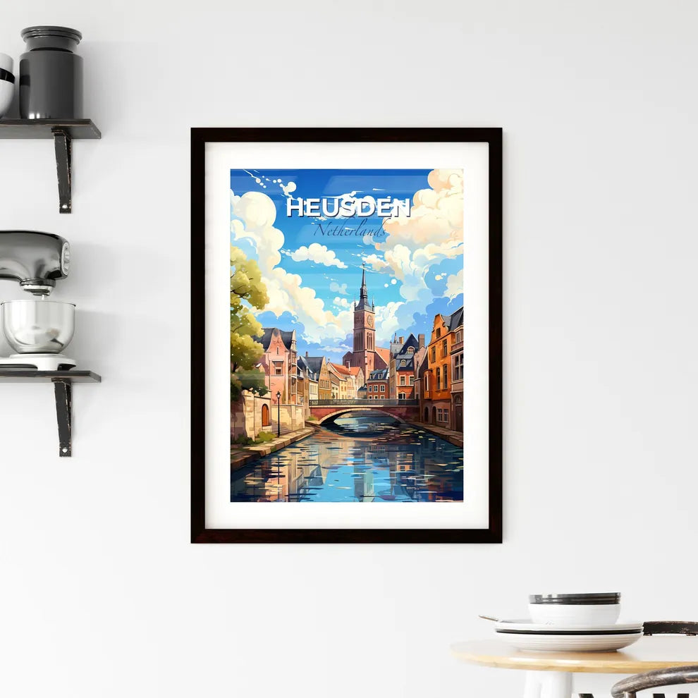 Heusden, Netherlands, A Poster of a river with a bridge and buildings Default Title