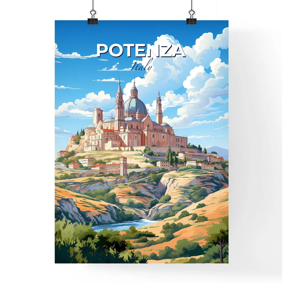 Potenza, Italy, A Poster of a painting of a castle on a hill Default Title