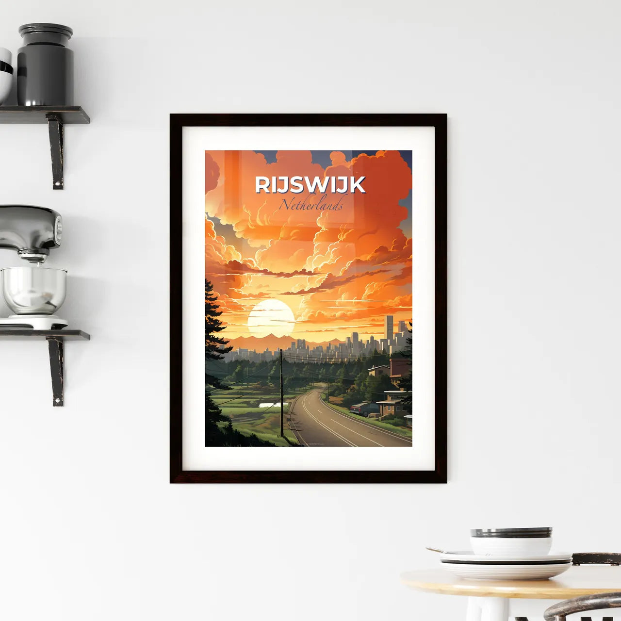 Rijswijk, Netherlands, A Poster of a road with trees and buildings in the background Default Title