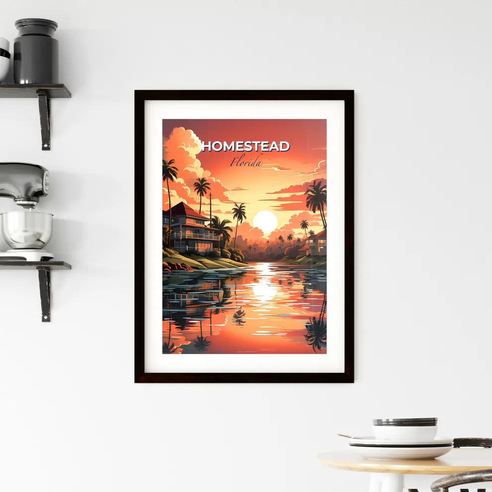Homestead, Florida, A Poster of a sunset over a body of water with houses and palm trees Default Title