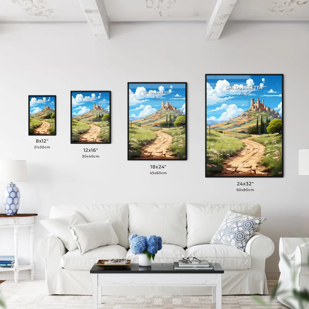 Caltanissetta, Italy, A Poster of a dirt road leading to a castle on a hill Default Title