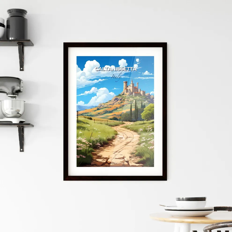Caltanissetta, Italy, A Poster of a dirt road leading to a castle on a hill Default Title