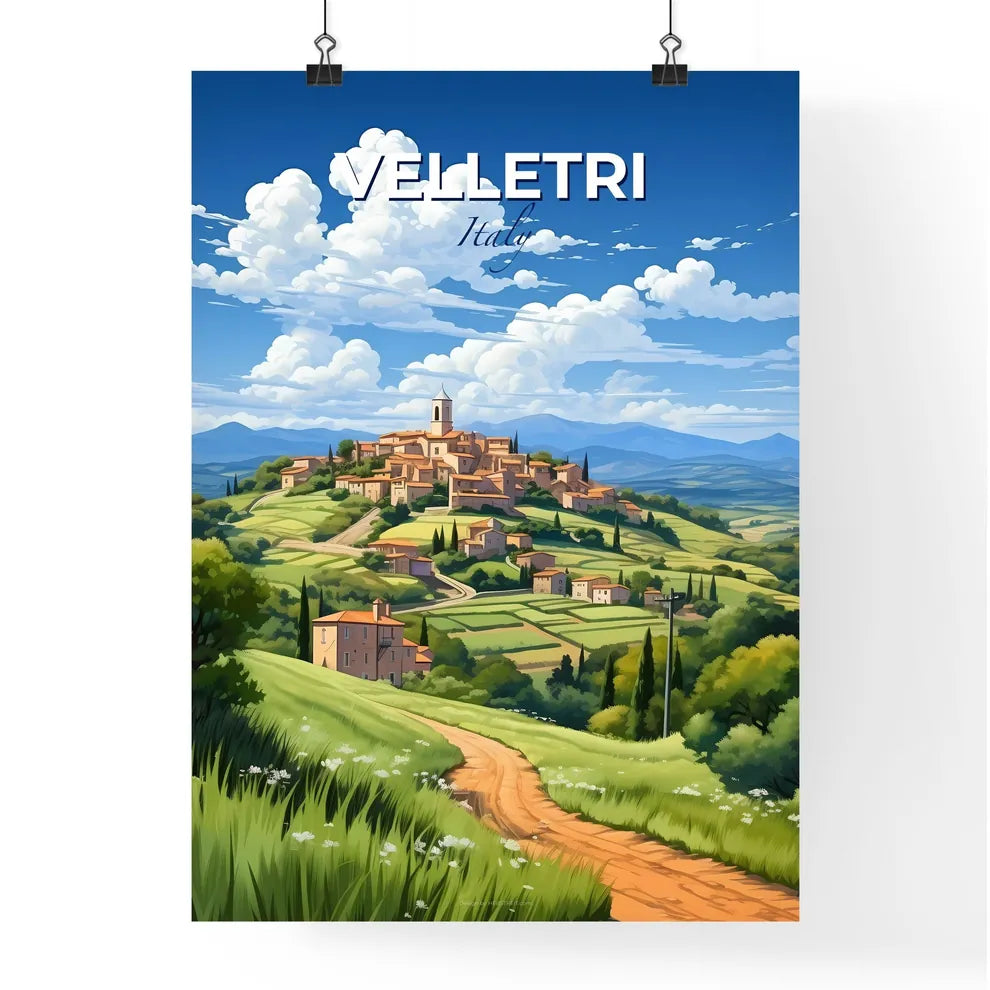 Velletri, Italy, A Poster of a landscape with a village on a hill Default Title