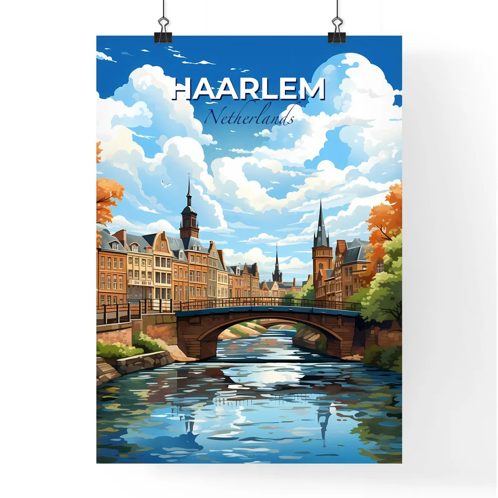 Haarlem, Netherlands, A Poster of a bridge over a river with trees and buildings Default Title