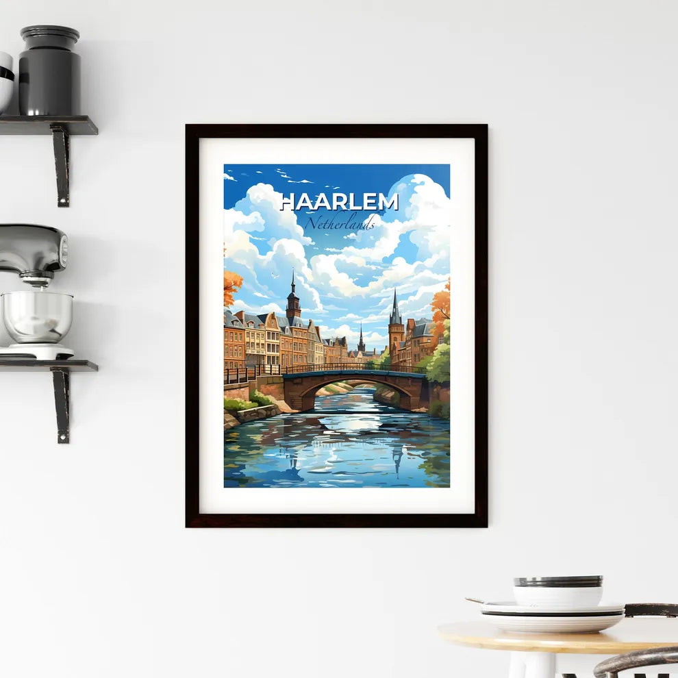 Haarlem, Netherlands, A Poster of a bridge over a river with trees and buildings Default Title