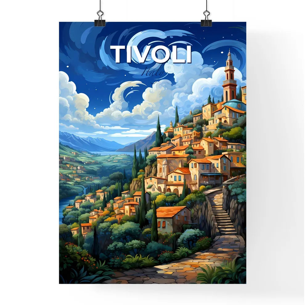 Tivoli, Italy, A Poster of a painting of a town on a hill Default Title