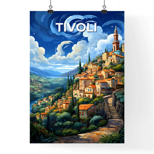 Tivoli, Italy, A Poster of a painting of a town on a hill Default Title