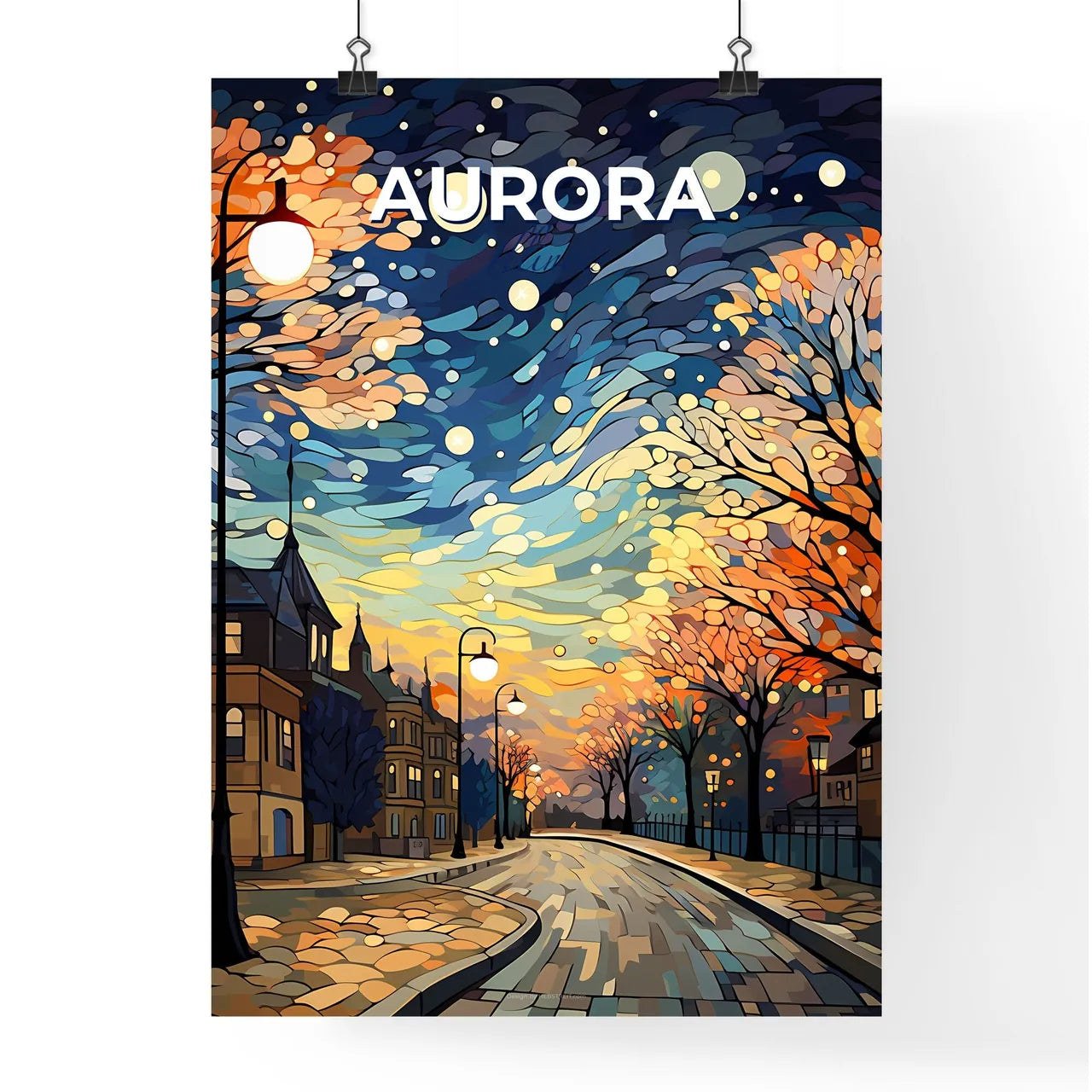 Aurora, Illinois, A Poster of a street with trees and street lights Default Title