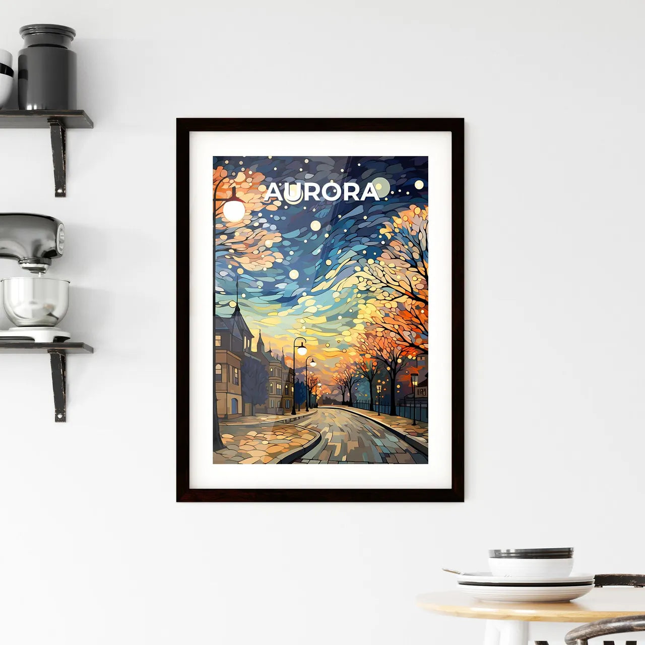 Aurora, Illinois, A Poster of a street with trees and street lights Default Title