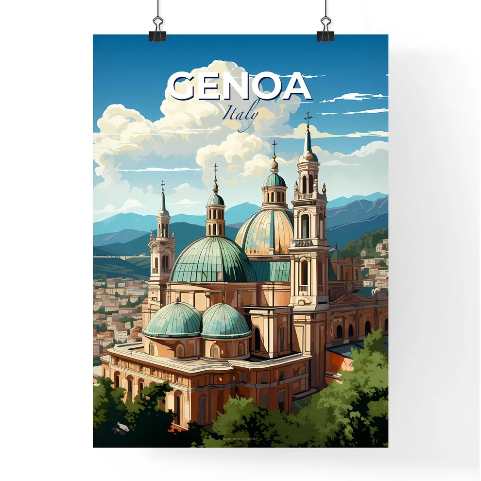 Genoa, Italy, A Poster of Cuenca with a green roof and blue domes Default Title