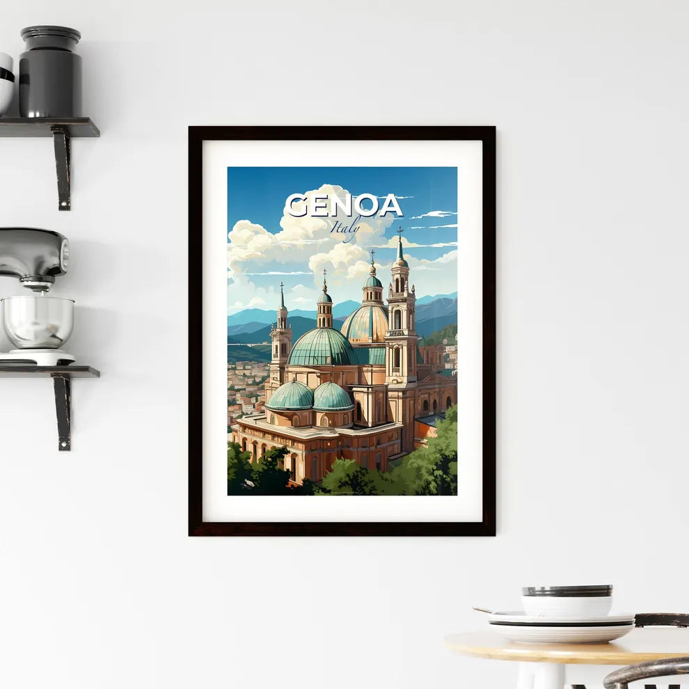 Genoa, Italy, A Poster of Cuenca with a green roof and blue domes Default Title