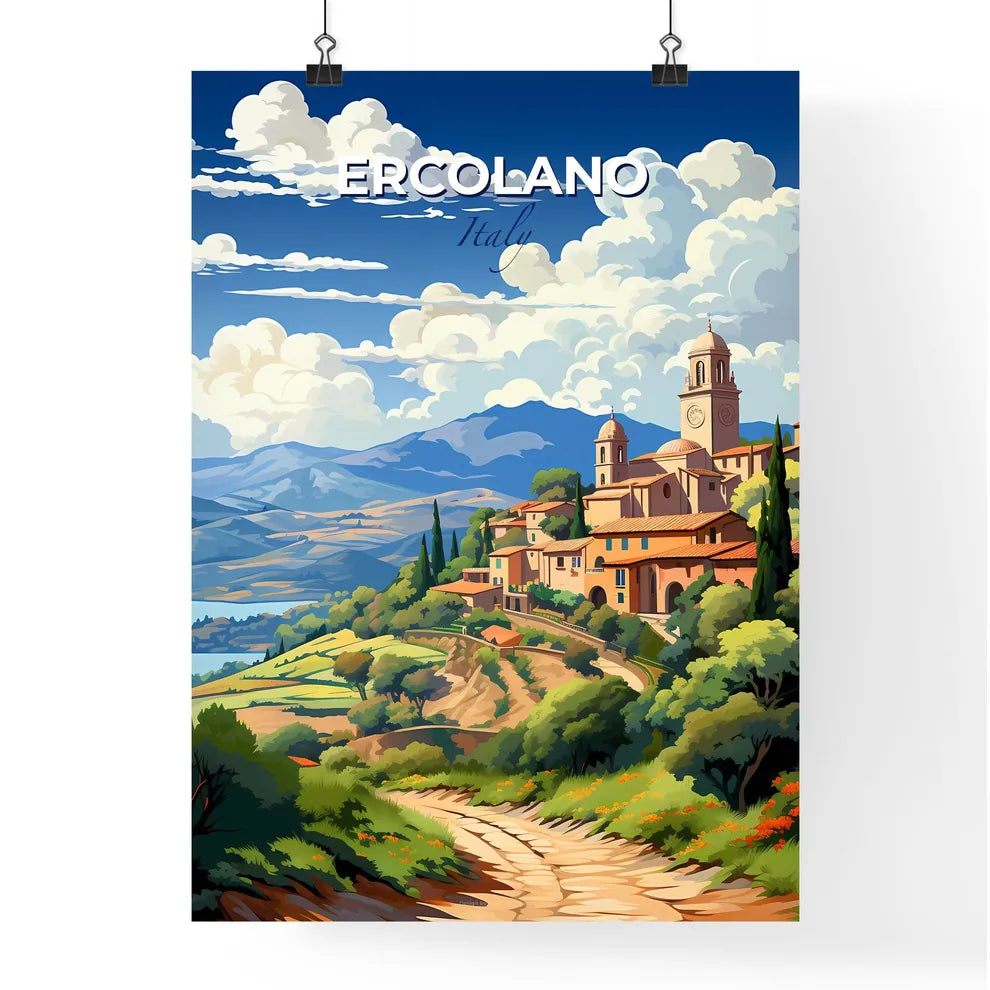 Ercolano, Italy, A Poster of a landscape of a village with a road and trees Default Title