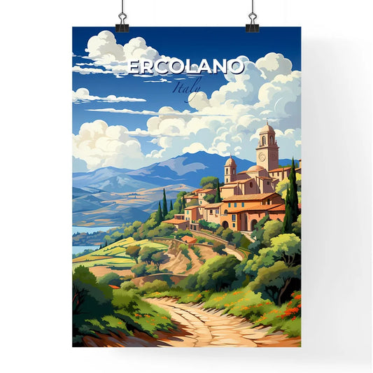Ercolano, Italy, A Poster of a landscape of a village with a road and trees Default Title
