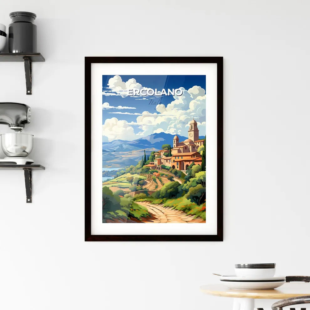 Ercolano, Italy, A Poster of a landscape of a village with a road and trees Default Title