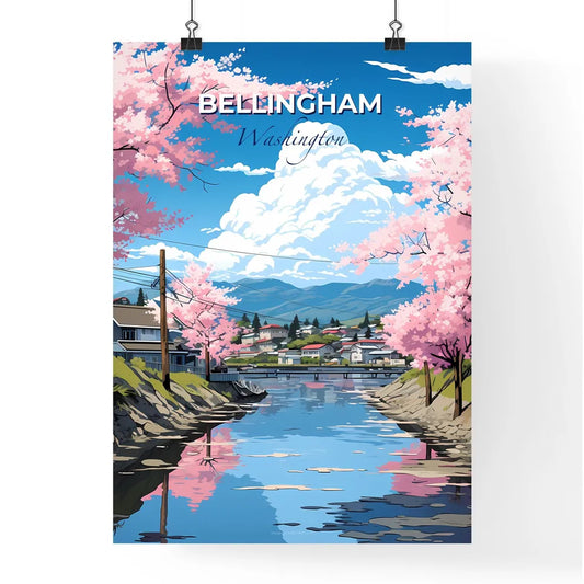 Bellingham, Washington, A Poster of a river with pink flowers and houses Default Title