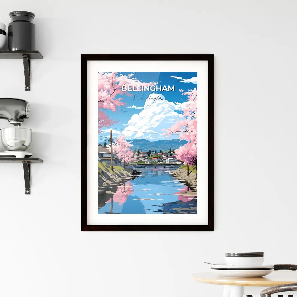 Bellingham, Washington, A Poster of a river with pink flowers and houses Default Title