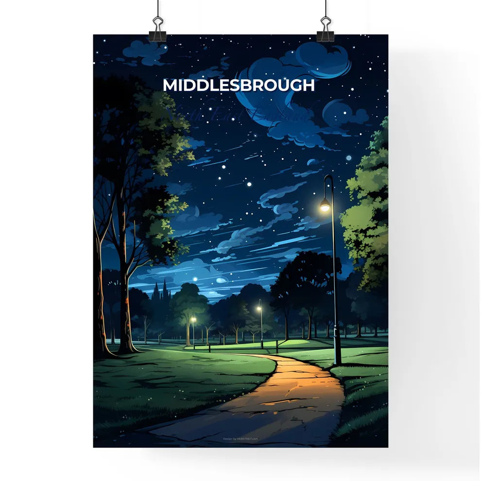Middlesbrough, North East England, A Poster of a path in a park at night Default Title