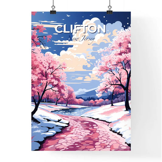 Clifton, New Jersey, A Poster of a pink trees and a river Default Title