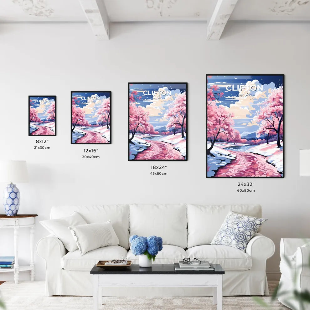 Clifton, New Jersey, A Poster of a pink trees and a river Default Title