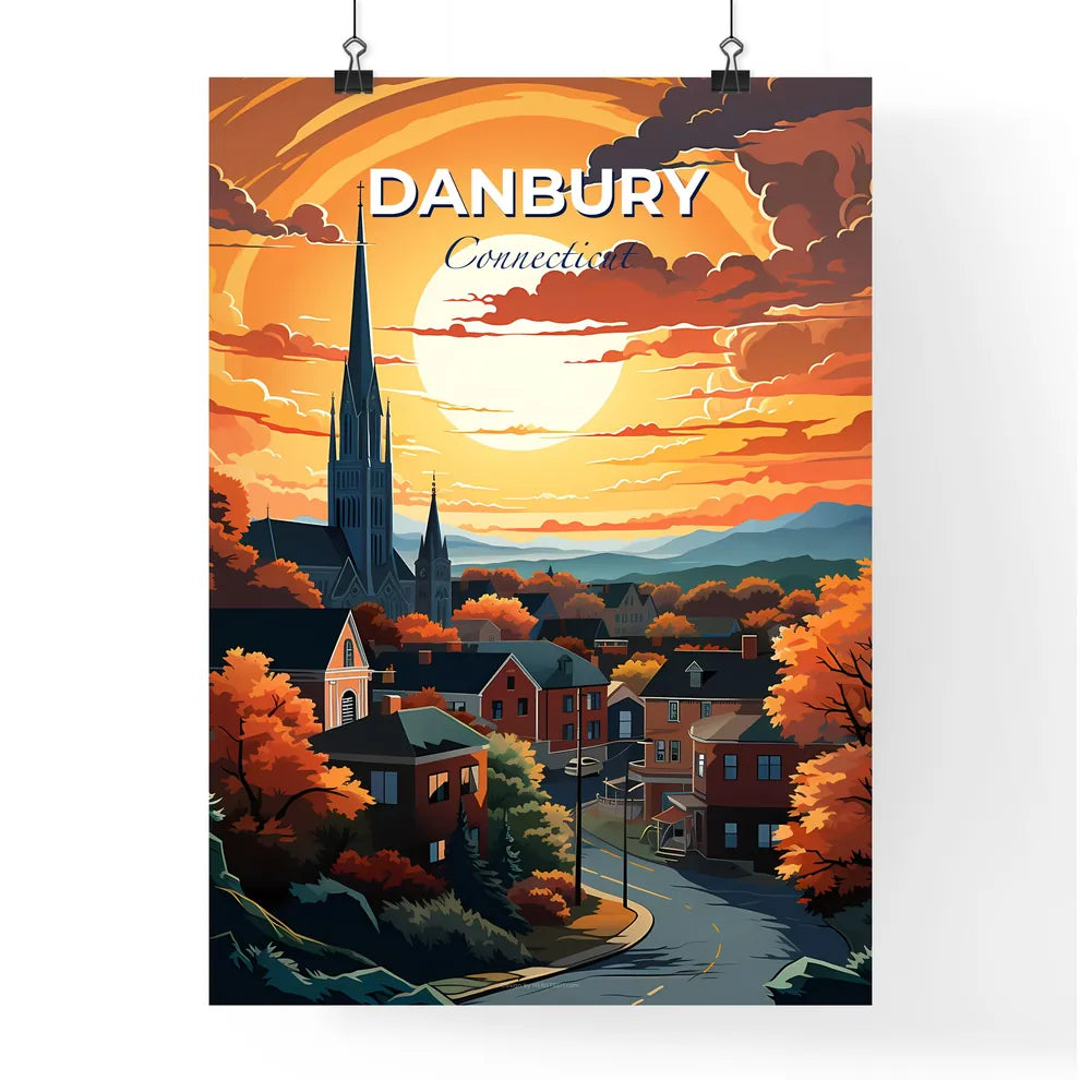 Danbury, Connecticut, A Poster of a city with a church and trees Default Title