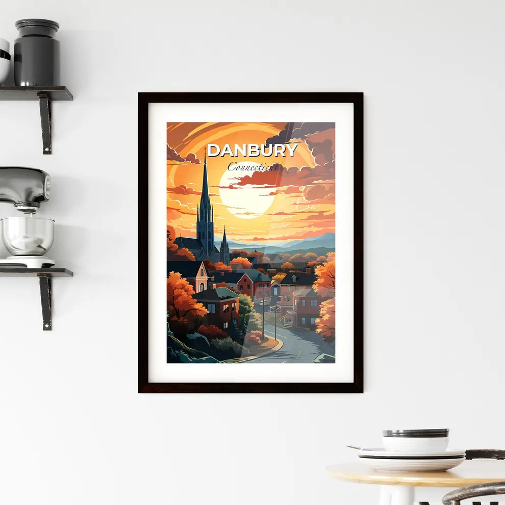 Danbury, Connecticut, A Poster of a city with a church and trees Default Title