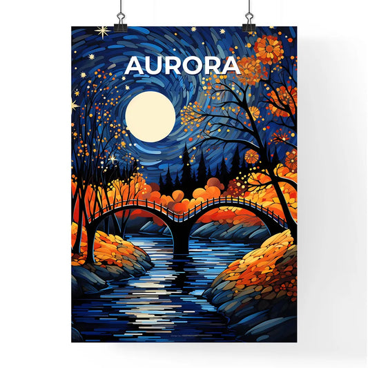 Aurora, Illinois, A Poster of a bridge over a river with trees and a full moon Default Title