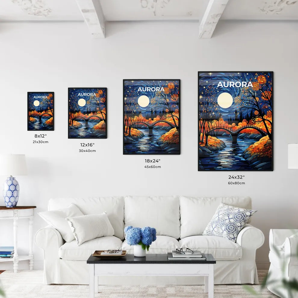 Aurora, Illinois, A Poster of a bridge over a river with trees and a full moon Default Title