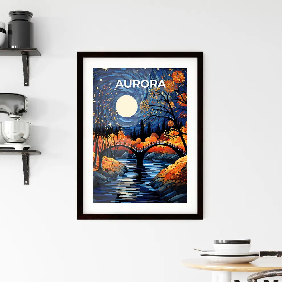 Aurora, Illinois, A Poster of a bridge over a river with trees and a full moon Default Title
