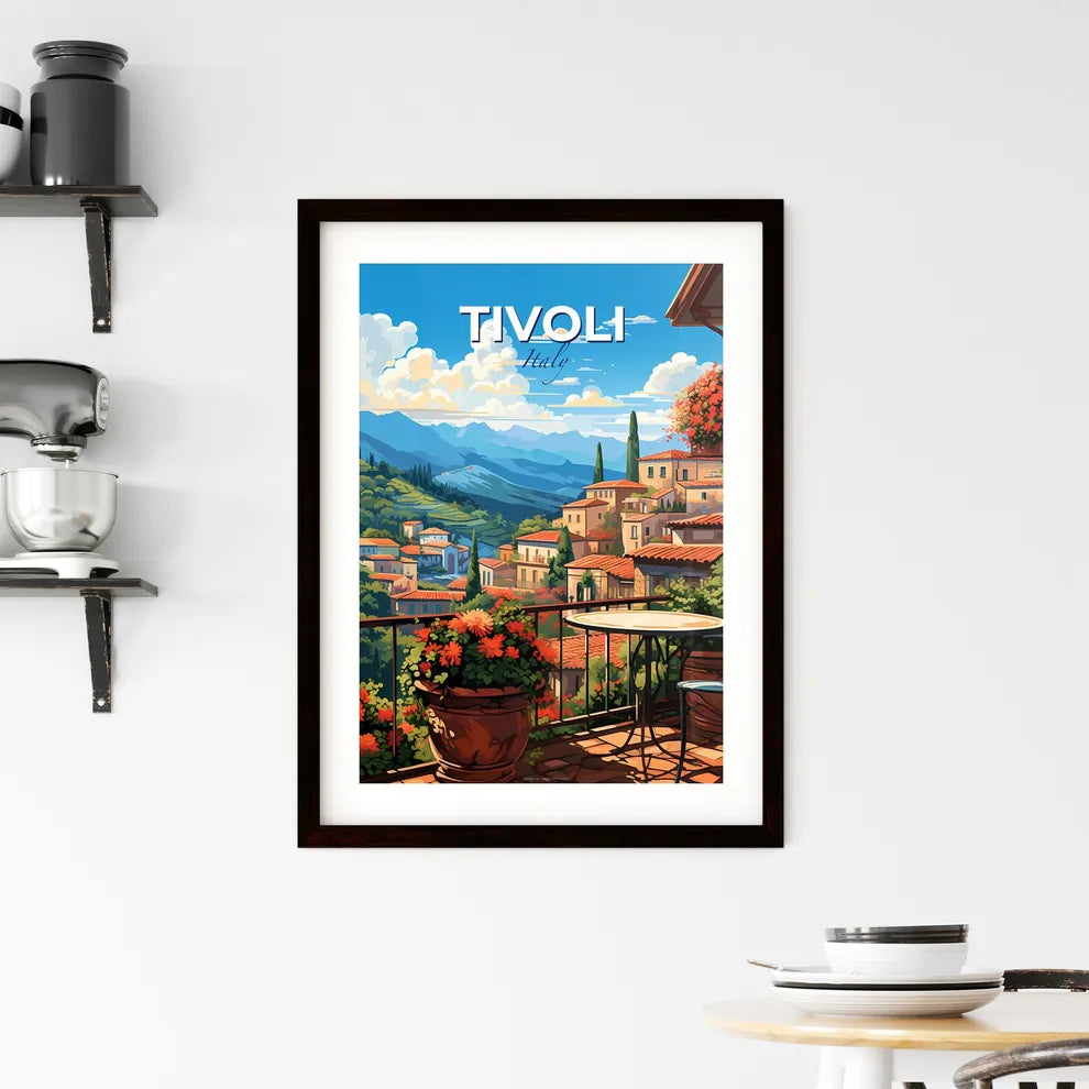 Tivoli, Italy, A Poster of a balcony with a view of a town and mountains Default Title