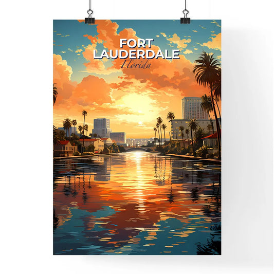 Fort Lauderdale, Florida, A Poster of a water way with palm trees and buildings in the background Default Title