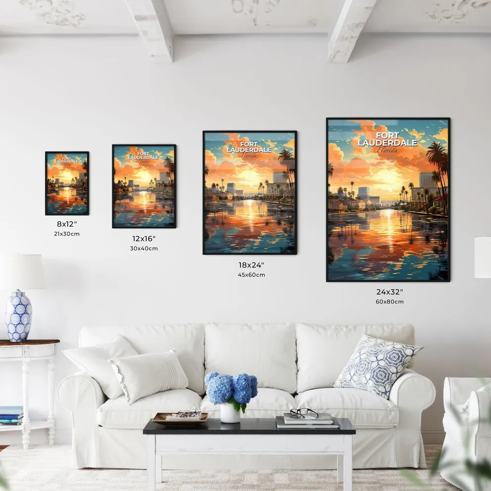 Fort Lauderdale, Florida, A Poster of a water way with palm trees and buildings in the background Default Title
